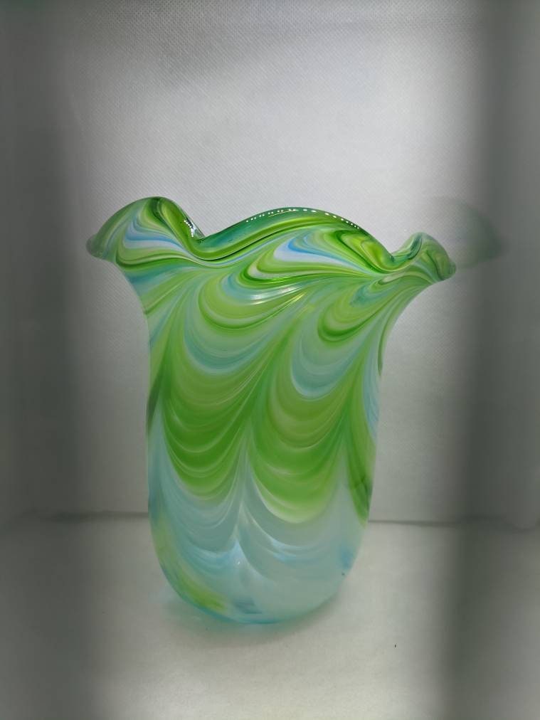 Aqua Green handmade blown glass vase